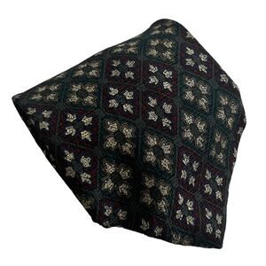 Etienne Aigner Gray Green Burgundy Tan Floral Diamond Pattern Silk Tie